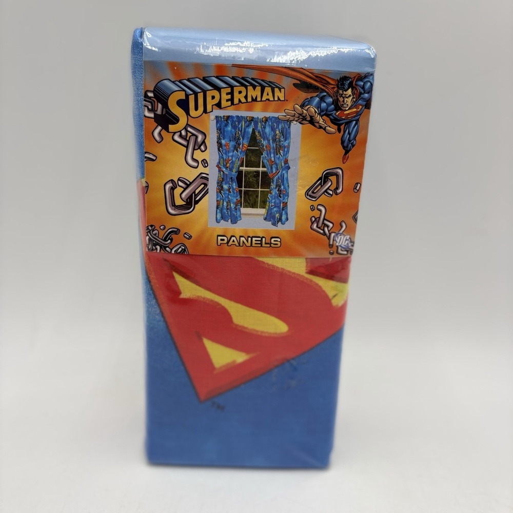 Vintage Superman Fly High Curtain Panels Drapes 63" DC Comics Kids Room